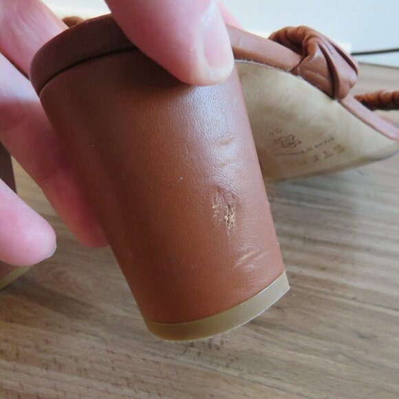 STAUD Frankie Ruched Block Heel Mule Slip On Shoes in Tan Leather - Size US 8 - Picture 7 of 15